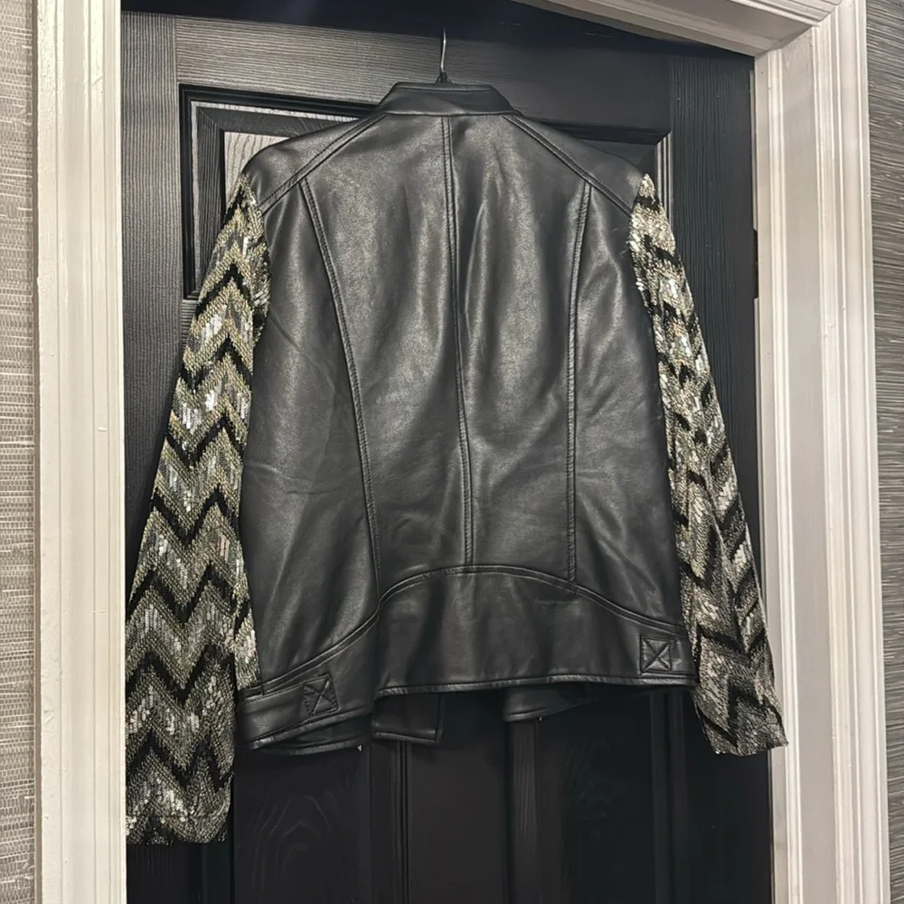 Women’s NANETTE LEPORE Faux Leather & Sequin Jacket - Picture 7 of 7